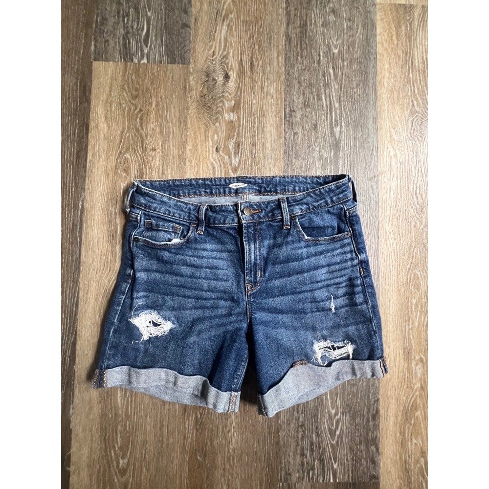 Old Navy Denim Shorts Womens 6 Blue Good Distressed Cuffed Mid Rise Stretch
